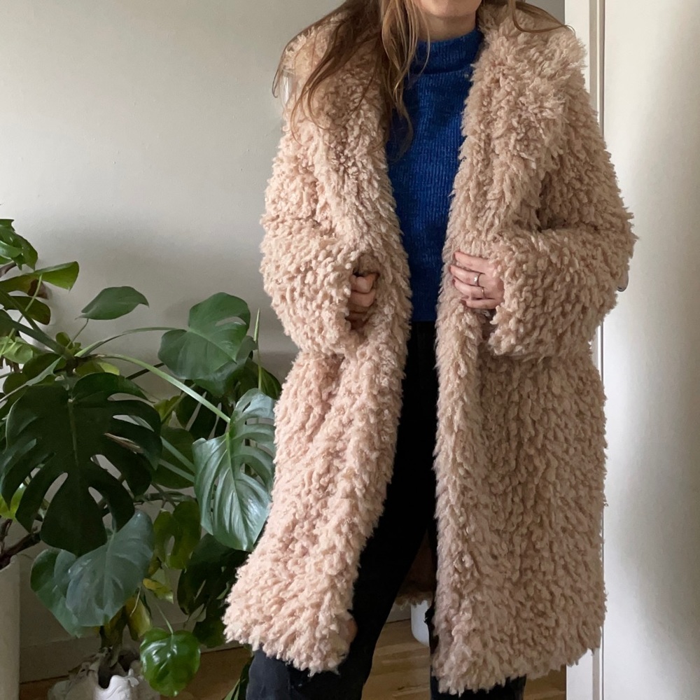 long sherpa collared coat